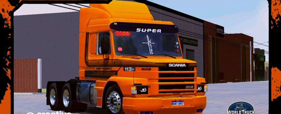 SKINS SCANIA 113H – LARANJA COM FAIXA INTERCOOLER PRETA