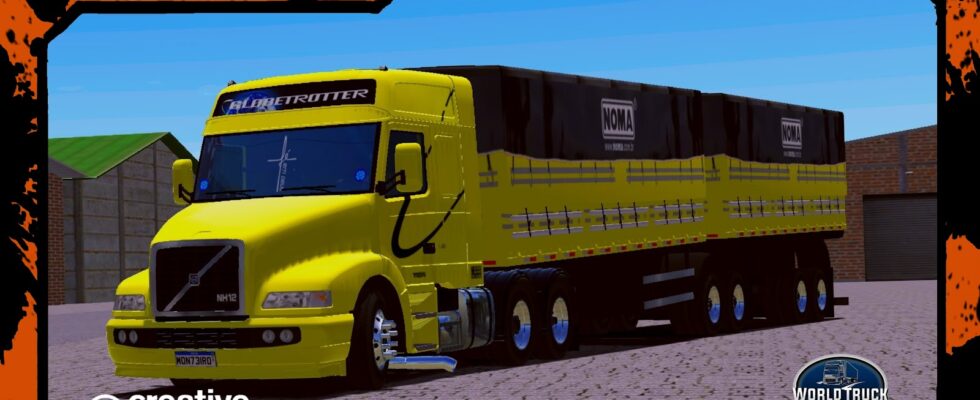 SKINS VOLVO NH12 – AMARELO COM FAIXA PRETA NO BITREM GRANELEIRO TAMPA ALTA